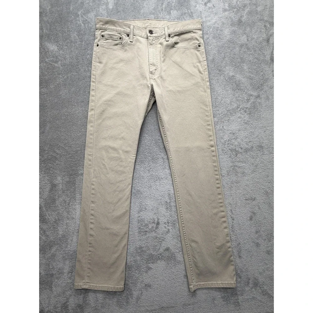 Levis 513 Jeans Mens Measured 36x32 Beige Slim Straight‎ Denim Stretch Zip Fly